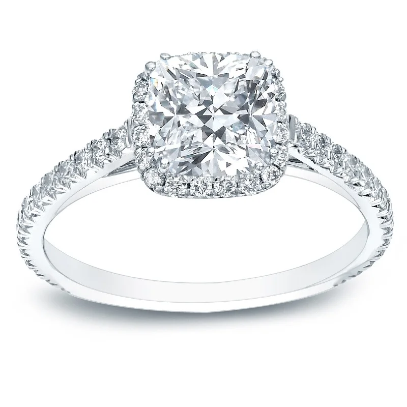 Auriya 14k Gold 1 3/4ctw Cushion-cut Halo Diamond Engagement Ring Certified (H-I, SI1-SI2)