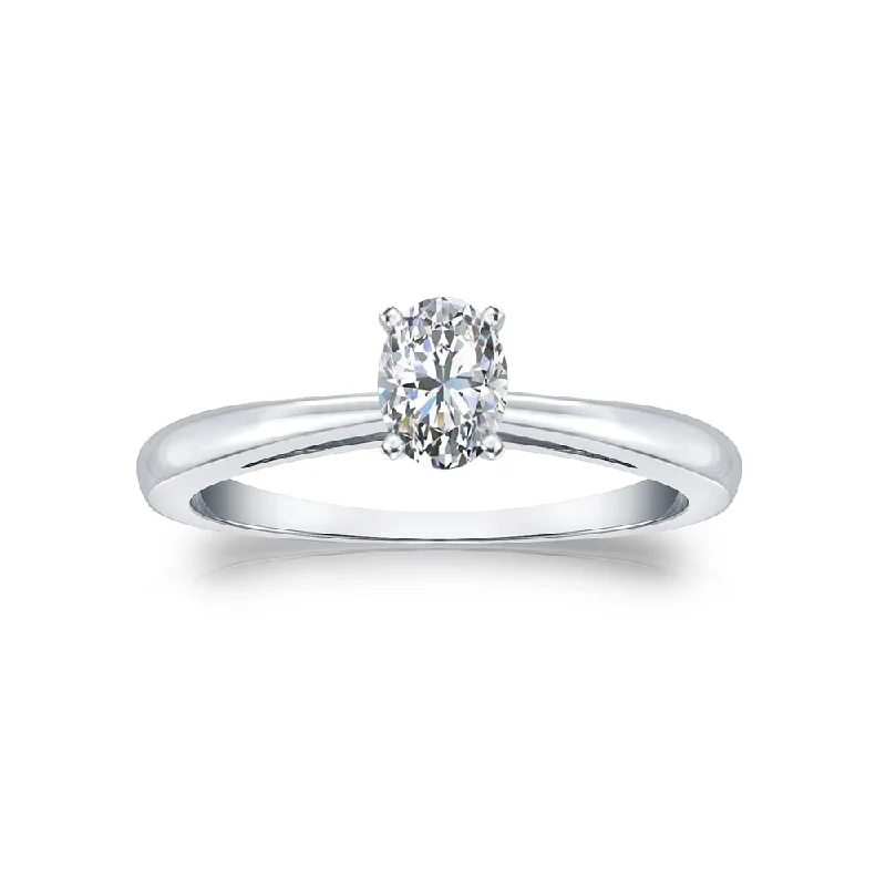 Auriya 14k Gold 1/3ctw Oval-cut Solitaire Diamond Engagement Ring (G-H, VS1-VS2)