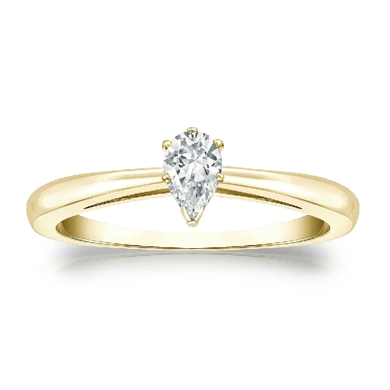 Auriya 14k Gold 1/3ctw Pear Shape Solitaire Diamond Engagement Ring (G-H, SI1-SI2)