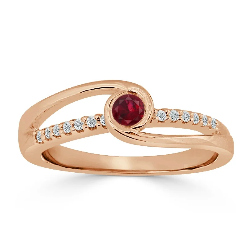 Auriya 14k Gold 1/8ct Modern Red Ruby and Diamond Engagement Ring 1/8ctw