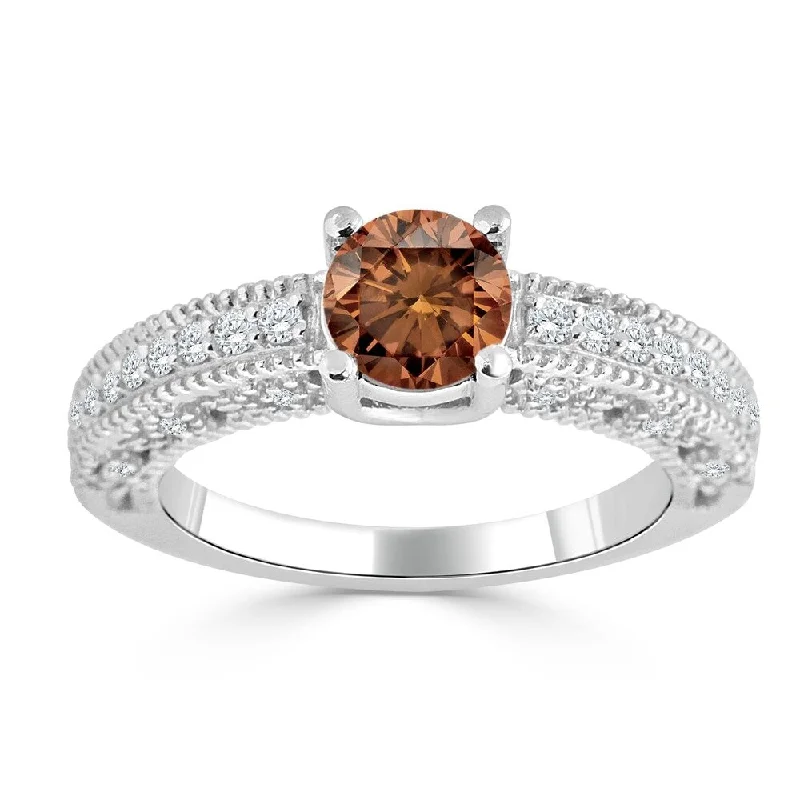 Auriya 14K Gold 1ct TDW Vintage-Inspired Brown and White Diamond Engagement Ring