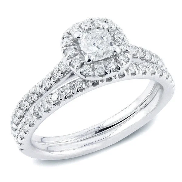 Auriya 14k Gold 1ctw Cushion-cut Halo Diamond Engagement Ring Set