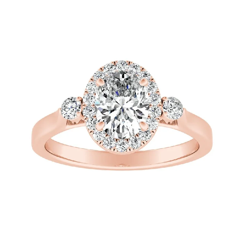 Auriya 14k Gold 1ctw Oval 3-stone Halo Diamond Engagement Ring