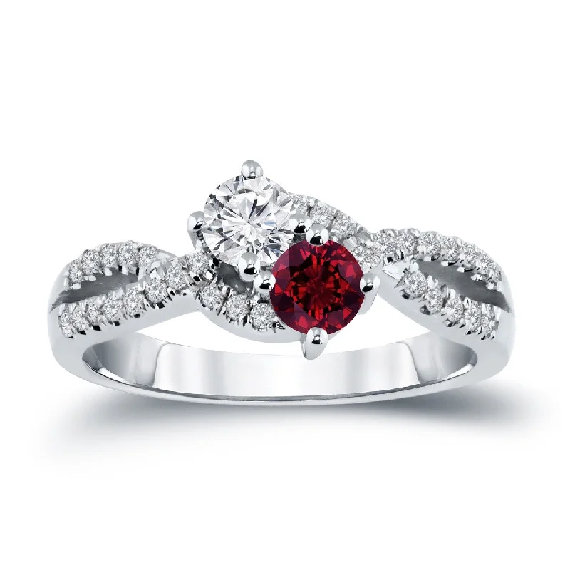 Auriya 14k Gold 2-Stone Ruby and Diamond Engagement Ring 1/2ct TGW 3/4ct TDW (G-H, SI1-SI2)