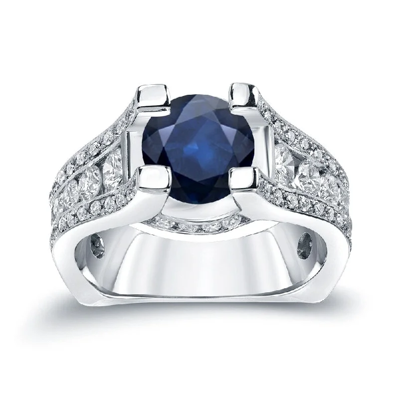 Auriya 14k Gold 2ct Unique Blue Sapphire and Diamond Engagement Ring 1 1/4ctw