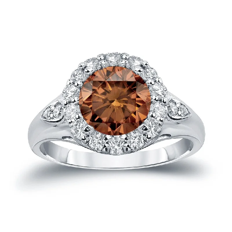 Auriya 14k Gold 3 1/3ctw Halo Brown Diamond Engagement Ring