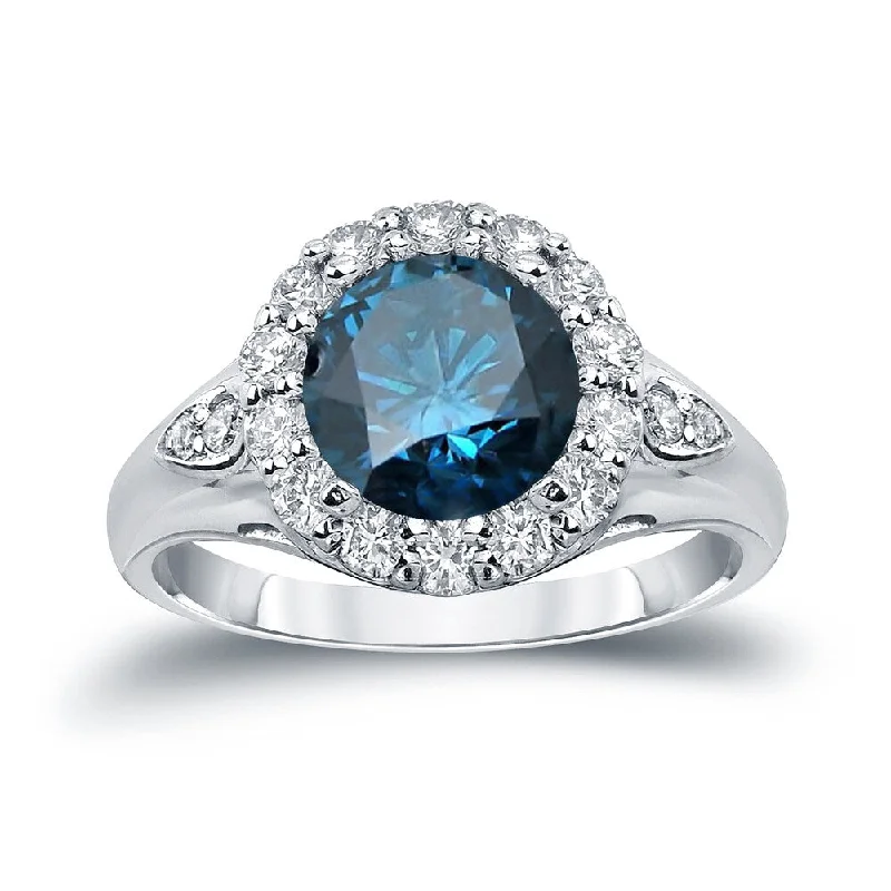 Auriya 14k Gold 3 1/3ctw Round Halo Blue Diamond Engagement Ring (H-I, SI1-SI2)