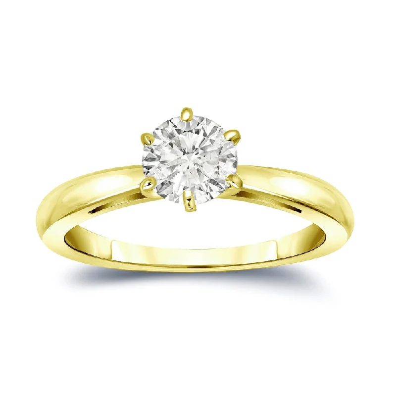 Auriya 14k Gold 3/4 carat TW 6-Prong Round Solitaire Diamond Engagement Ring I-J, SI2-SI3