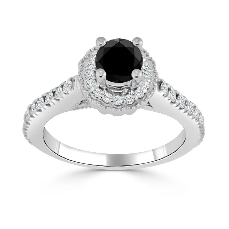 Auriya 14k Gold 3/4ctw Halo Black Diamond Engagement Ring