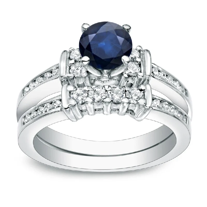 Auriya 14k Gold 3/5ct Blue Sapphire and 2/5ctw Diamond Engagement Ring Set