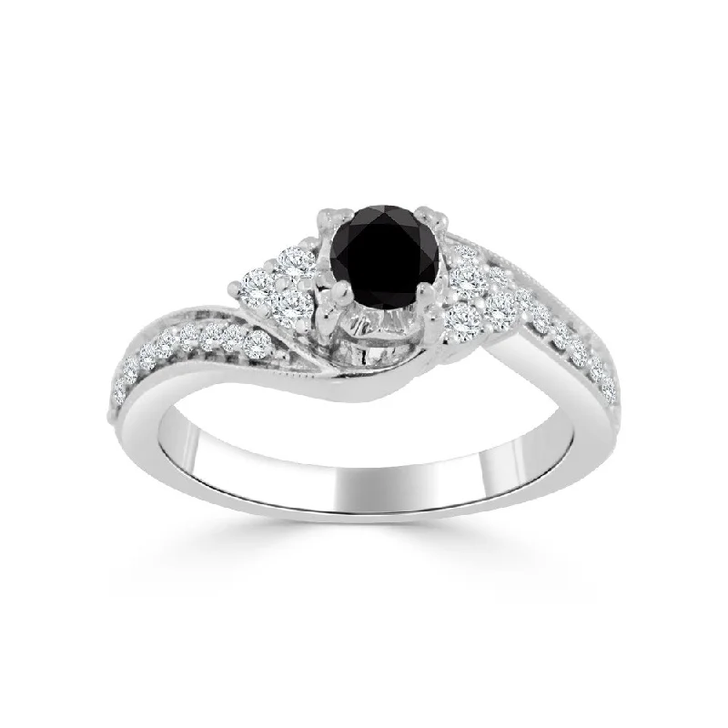 Auriya 14k Gold 5/8ct TDW Curved Round Black Diamond Engagement Ring (H-I, I1-I2)