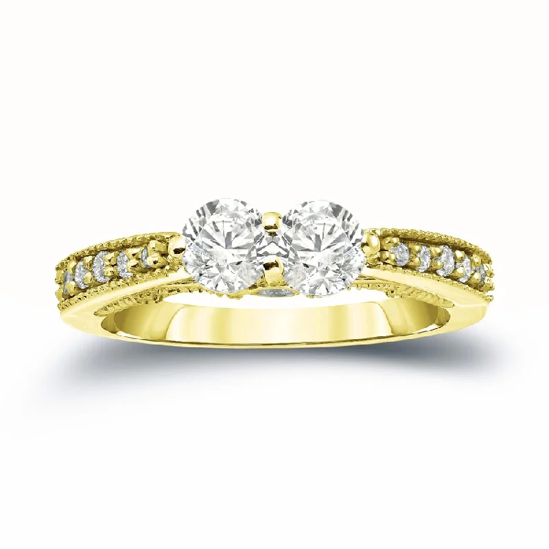 Auriya 14k Gold Vintage 3/4ct TDW 2-Stone Diamond Engagement Ring