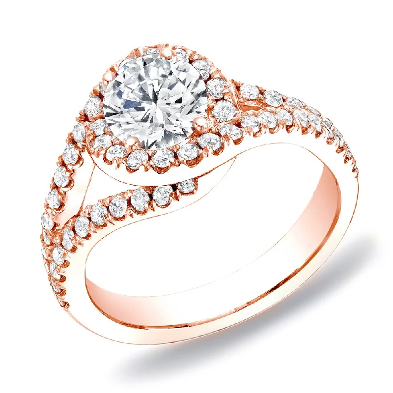 Auriya 14k Rose Gold 1 1/4cttw Modern Halo Diamond Engagement Ring