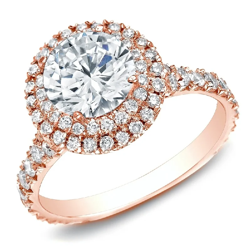 Auriya 14k Rose Gold 2ctw Double Halo Diamond Engagement Ring