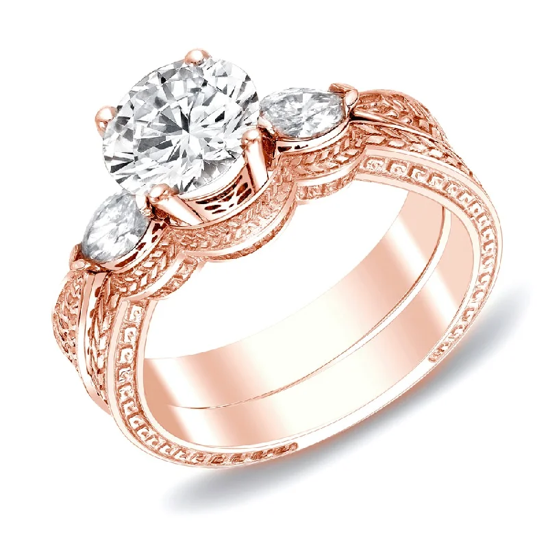 Auriya 14k Rose Gold 4/5ctw Vintage 3-stone Diamond Engagement Ring Set