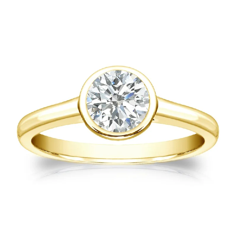 Auriya 18k Gold 1/2 carat TW Bezel-set Solitaire Diamond Engagement Ring