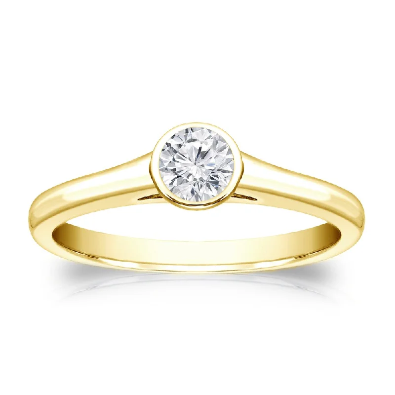 Auriya 18k Gold 1/4 carat TW Bezel-set Solitaire Diamond Engagement Ring (H-I, VS1-VS2)