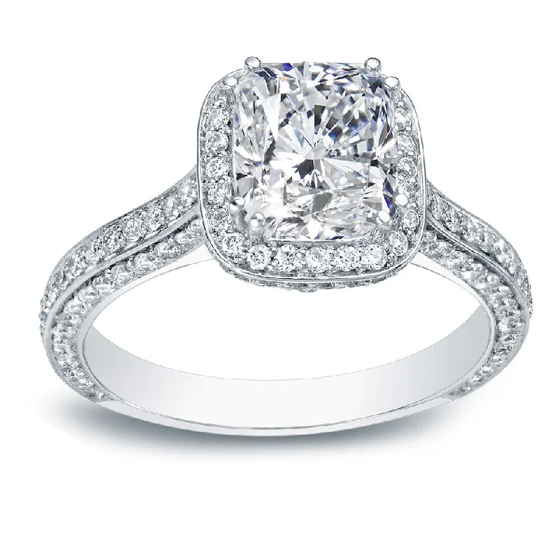 Auriya 18k Gold 2 1/4ctw Cushion-cut Pave Halo Diamond Engagement Ring (H-I, VS1-VS2)