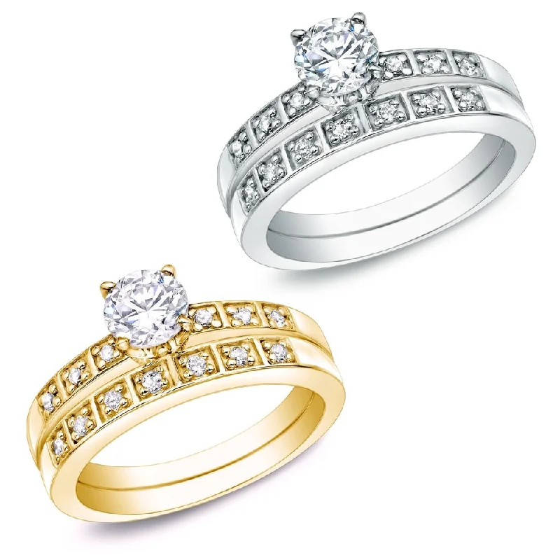 Auriya 1ct TDW Round Diamond Engagement Ring Set 14k Gold