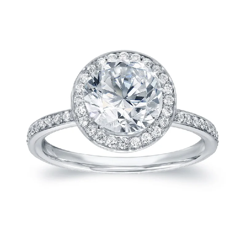 Auriya 2 2/5ct TDW Round Diamond Halo Engagement Ring 18k White Gold Certified (G-H, SI1-SI2)