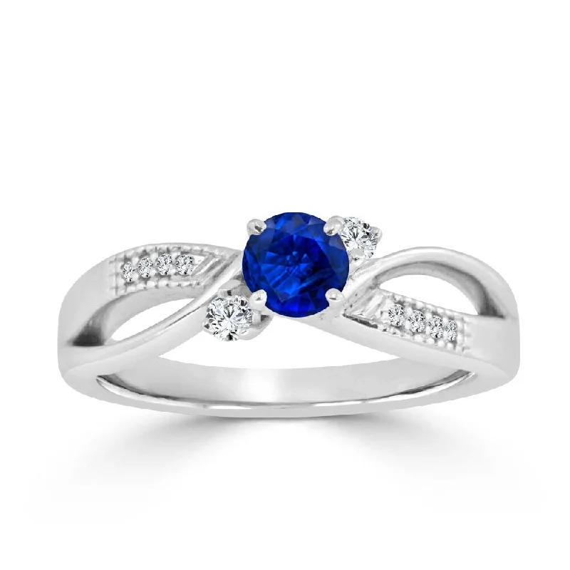 Auriya 2/5ct Blue Sapphire and 1/10ctw 3 Stone Diamond Engagement Ring 14k Gold