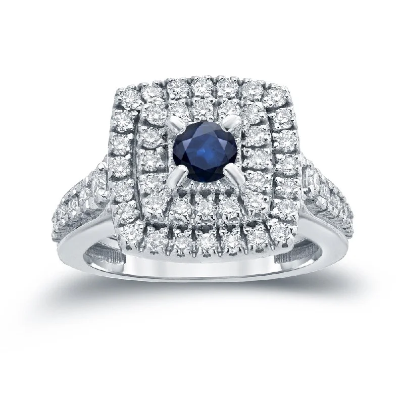 Auriya 2/5ct TDW Round Blue Sapphire and 1ct TDW Double Halo Diamond Engagement Ring 14k Gold (H-I, I1-I2)