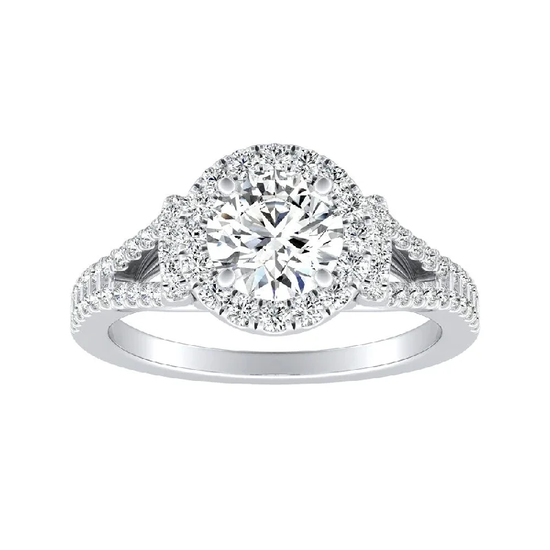 Auriya 2ct Round Moissanite Halo Engagement Ring with 1/3ct TDW Split Diamond Shank 14K Gold (G-H, VS1-VS2)