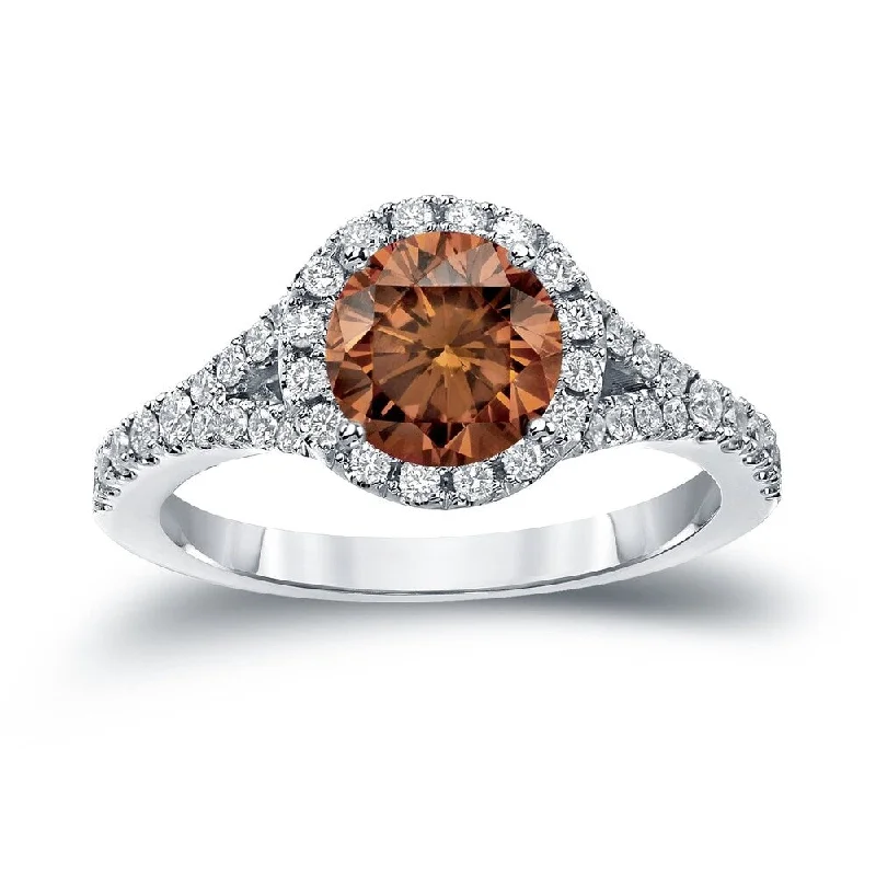 Auriya 2ctw Round Brown Diamond Halo Engagement Ring 14k Gold