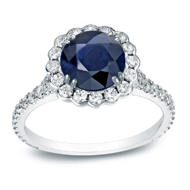 Auriya 3/4ct Round Blue Sapphire and 3/4ctw Halo Diamond Engagement Ring 14k Gold