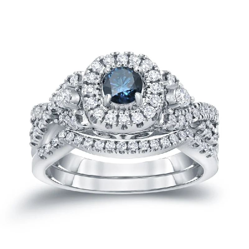 Auriya 3/4ctw Infinity Inspired Blue Halo Diamond Engagement Ring Set 14k Gold