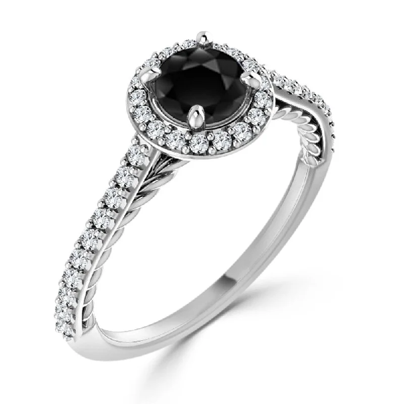 Auriya 3/4ctw Rope Style Halo Black Diamond Engagement Ring 10k Gold