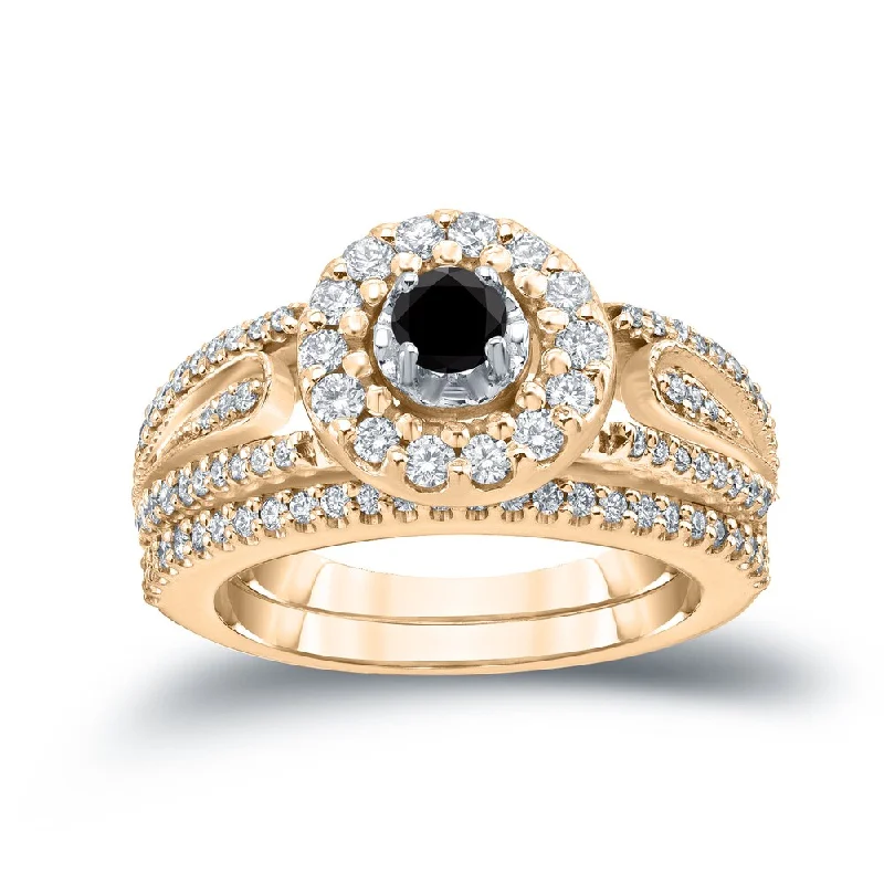 Auriya 3/5ctw Halo Black Diamond Engagement Ring Set 14k Gold