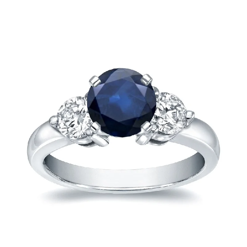 Auriya 3-Stone 3/4ct Round Sapphire and 3/4cttw Diamond Engagement Ring 14k White Gold (H-I, I1-I2)