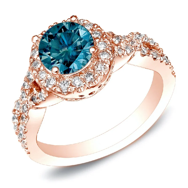 Auriya Braided 1ctw Halo Blue Diamond Engagement Ring 14k Rose Gold