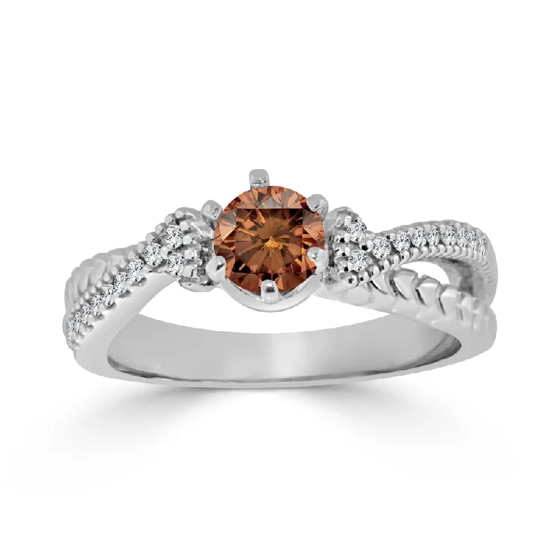 Auriya Carved Split Shank 1/2ctw Brown Diamond Engagement Ring 14k Gold (H-I, I1-I2)