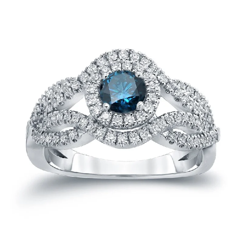 Auriya Infinity 1ct TDW Round Blue Diamond Halo Engagement Ring 14k Gold