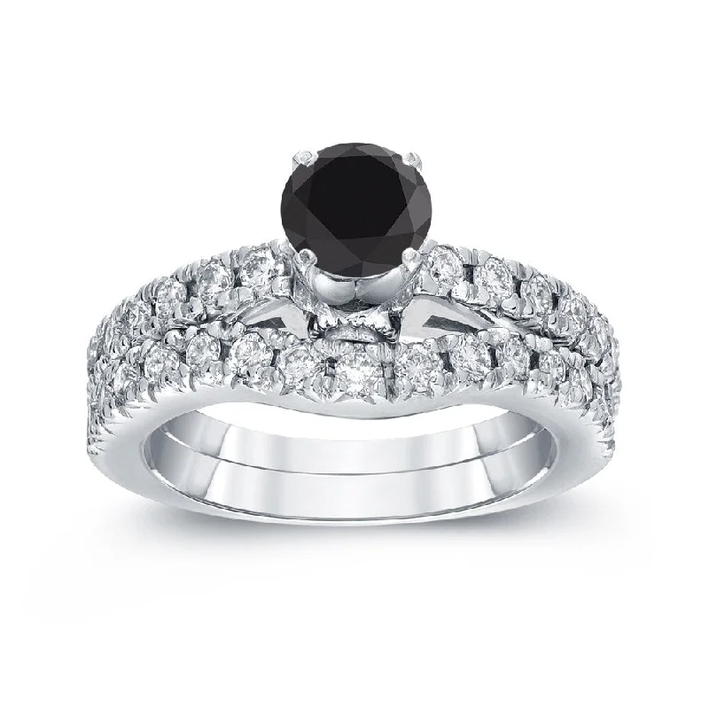 Auriya Modern 1 3/4ct TDW Round Black Diamond Engagement Ring Set 14k White Gold