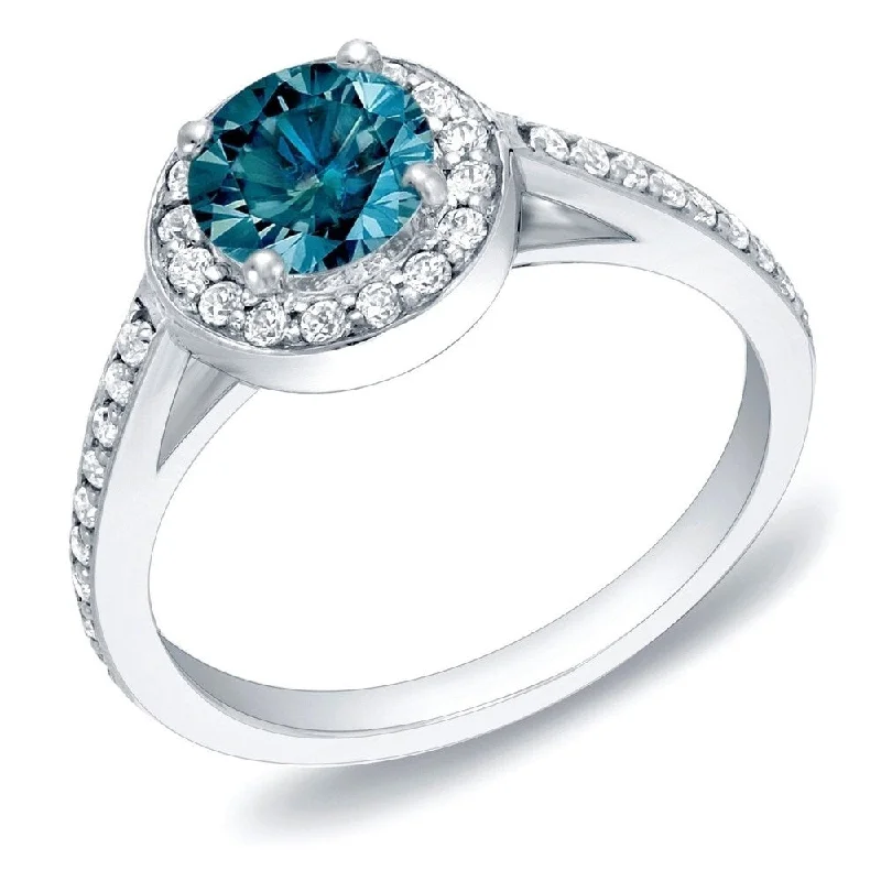 Auriya Modern 1ctw Halo Blue Diamond Engagement Ring 14k Gold