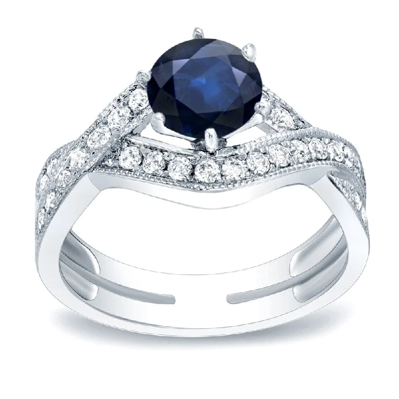 Auriya Modern Open Split Shank 1ct Sapphire and 3/4ctw Diamond Engagement Ring 14K Gold