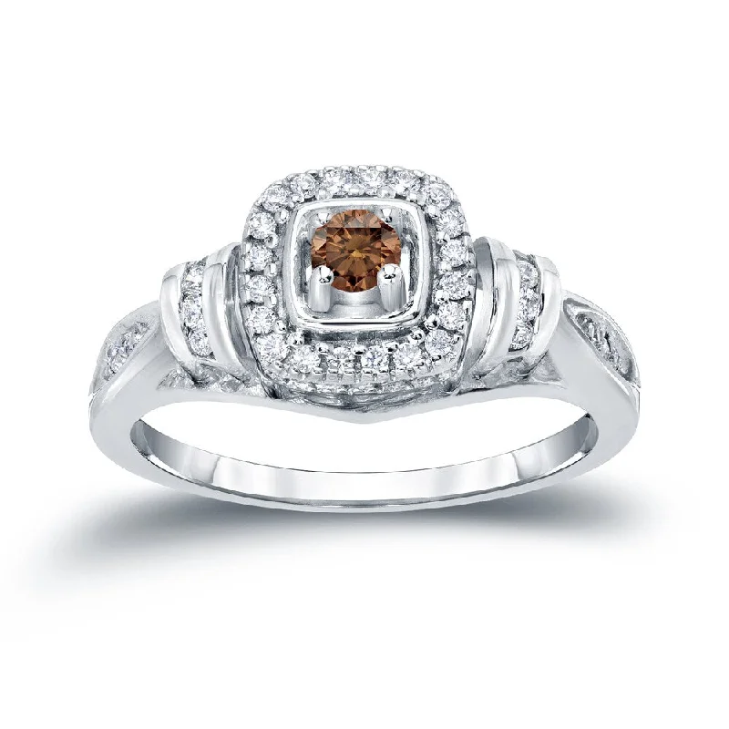 Auriya Modern Round 2/5ct TW Brown Diamond Halo Engagement Ring 14k Gold