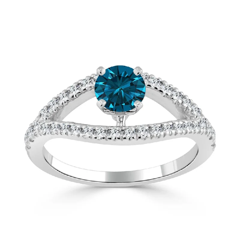 Auriya Modern Split Band 3/4ctw Blue Diamond Engagement Ring 14k Gold (H-I, I1-I2)