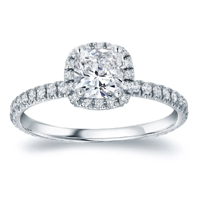 Auriya Platinum 1 1/2ctw Cushion-cut Halo Diamond Engagement Ring Certified