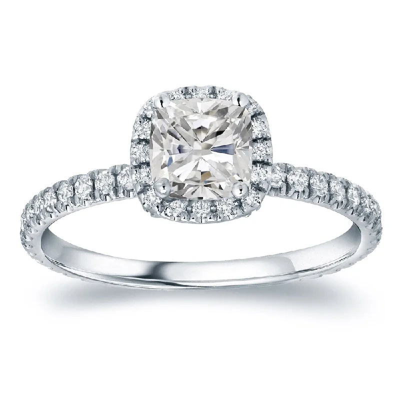 Auriya Platinum 1 1/2ctw Cushion-cut Halo Diamond Engagement Ring Certified (H-I, I1-I2)