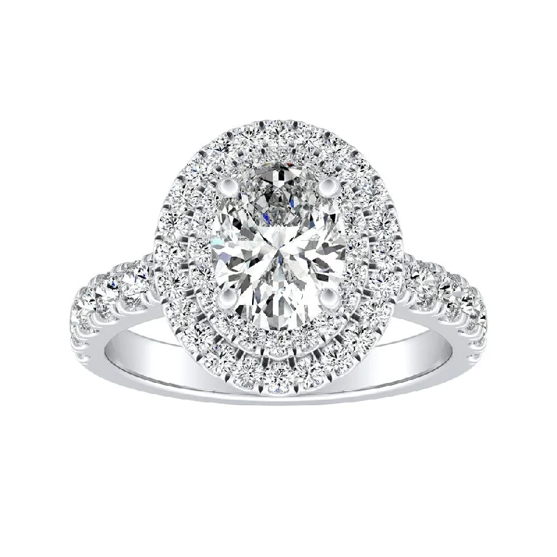 Auriya Platinum 1 1/2ctw Oval-cut Halo Diamond Engagement Ring (H-I, SI1-SI2)