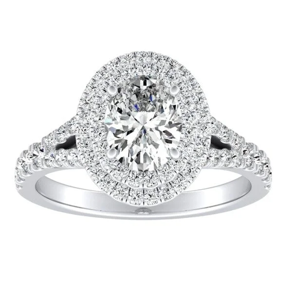 Auriya Platinum 1 1/2ctw Oval-cut Halo Diamond Engagement Ring - White (I-J, I1-I2) - White I-J