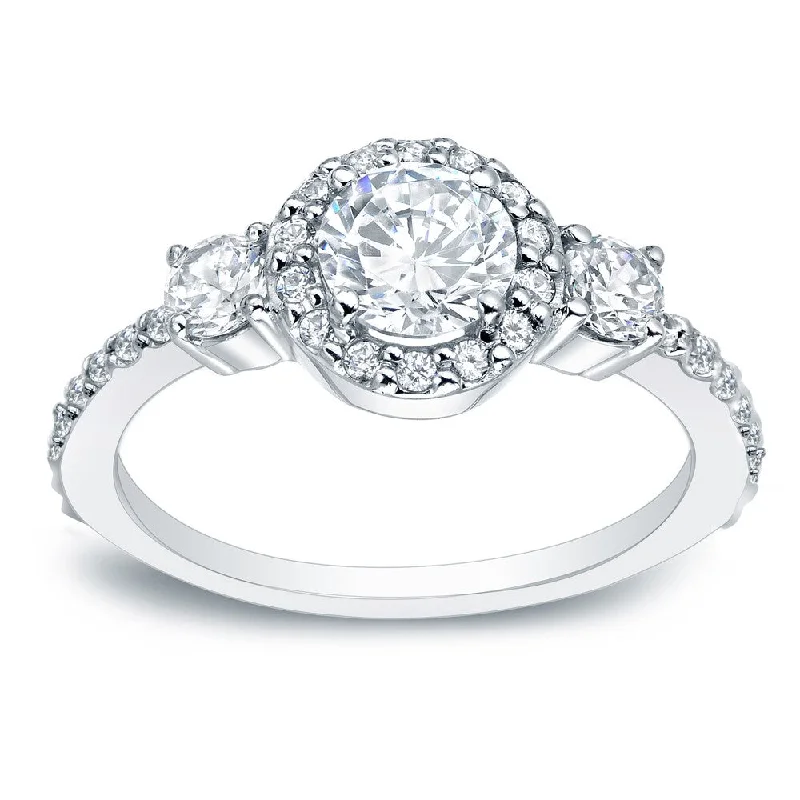 Auriya Platinum 1 1/4ctw Round 3-Stone Halo Diamond Engagement Ring