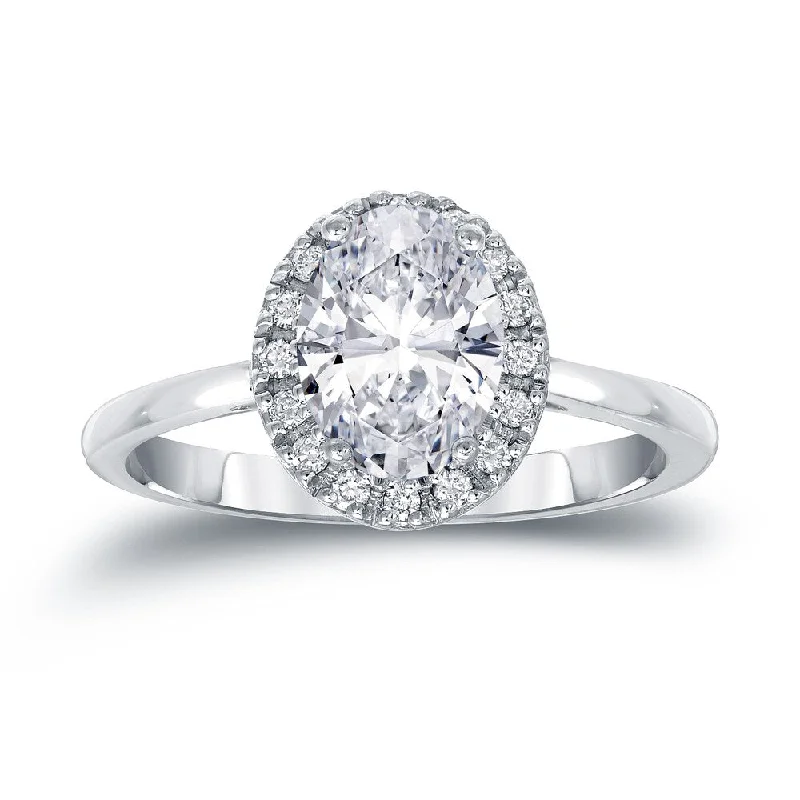 Auriya Platinum 1 1/8ct TDW Certified Oval-Cut Diamond Halo Engagement Ring