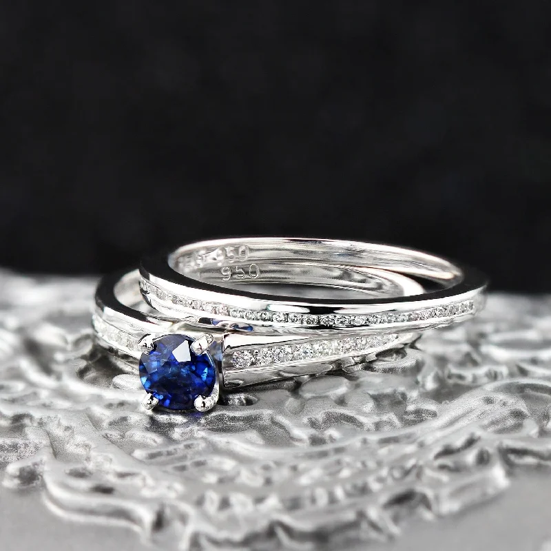 Auriya Platinum 1/2ct Blue Sapphire & Diamond Engagement Ring Set 1/2ctw