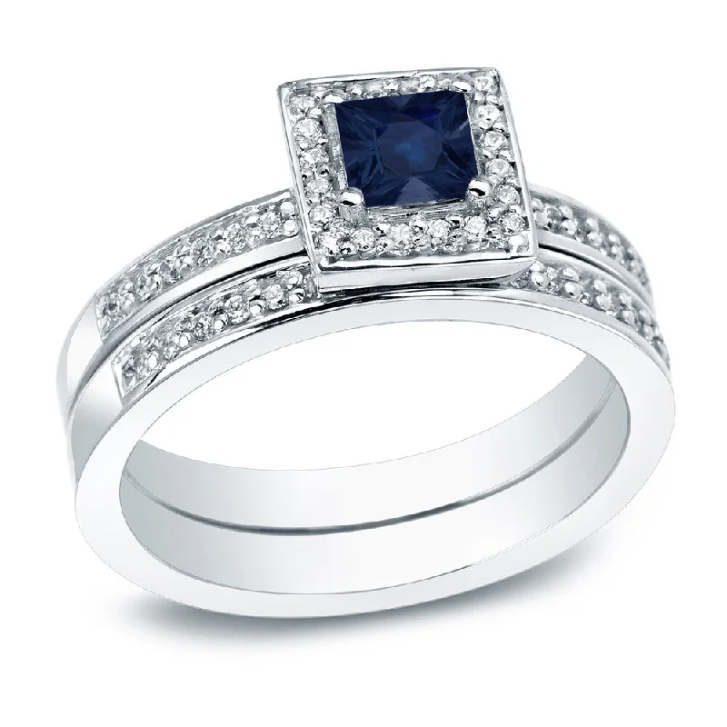 Auriya Platinum 1/2ct Princess Cut Blue Sapphire and 1ctw Diamond Engagement Ring