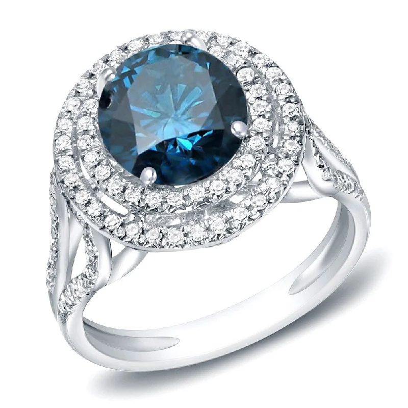 Auriya Platinum 1 3/4ctw Double Halo Blue Diamond Engagement Ring